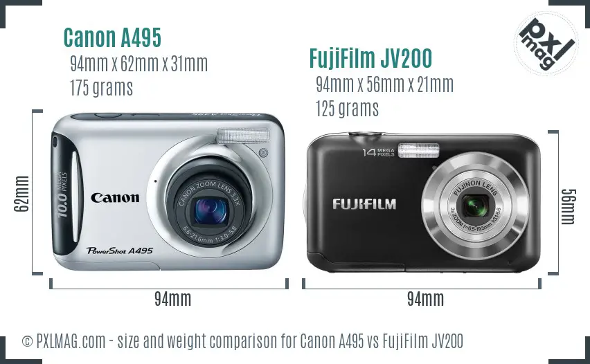 Canon A495 vs FujiFilm JV200 size comparison