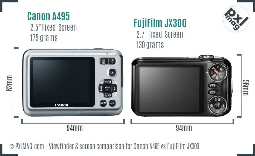 Canon A495 vs FujiFilm JX300 Screen and Viewfinder comparison