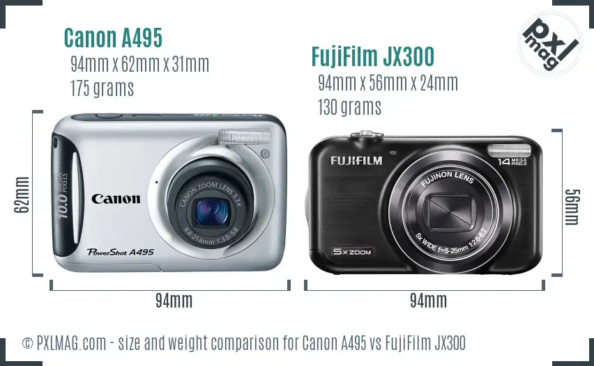 Canon A495 vs FujiFilm JX300 size comparison