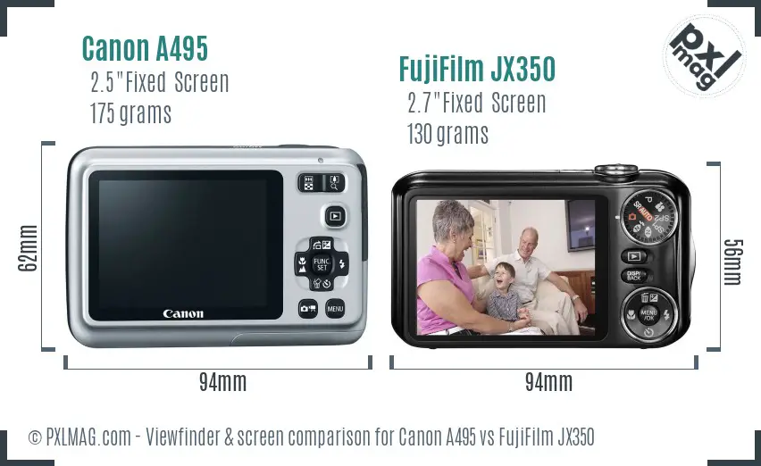 Canon A495 vs FujiFilm JX350 Screen and Viewfinder comparison