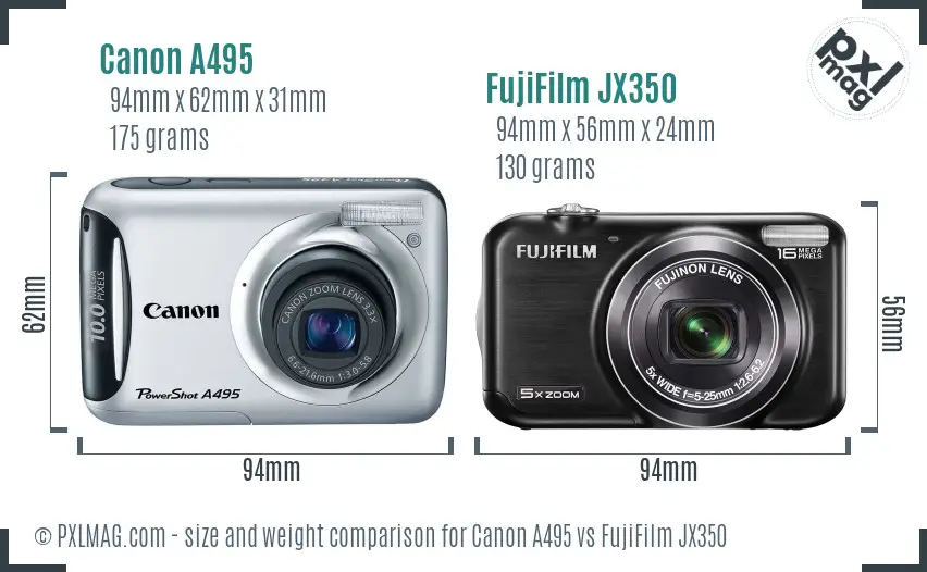 Canon A495 vs FujiFilm JX350 size comparison