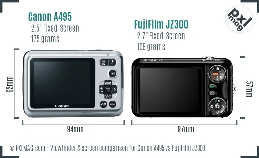 Canon A495 vs FujiFilm JZ300 Screen and Viewfinder comparison