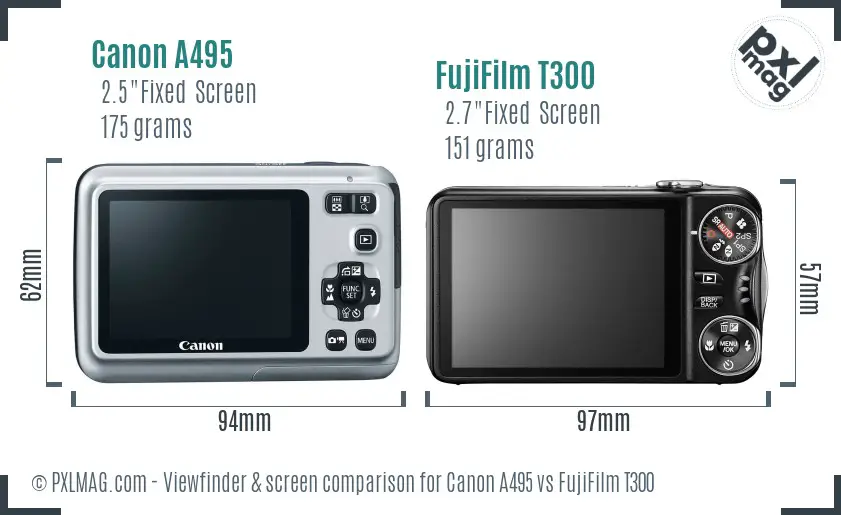 Canon A495 vs FujiFilm T300 Screen and Viewfinder comparison