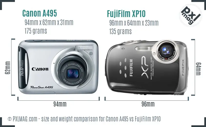 Canon A495 vs FujiFilm XP10 size comparison