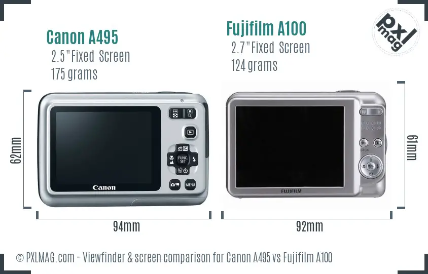 Canon A495 vs Fujifilm A100 Screen and Viewfinder comparison