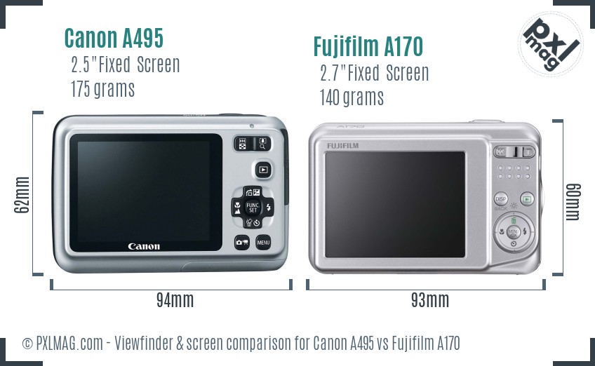 Canon A495 vs Fujifilm A170 Screen and Viewfinder comparison