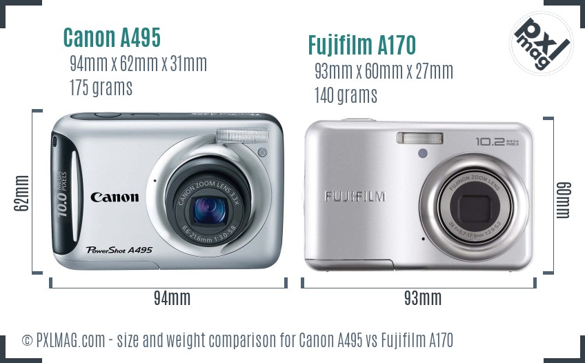 Canon A495 vs Fujifilm A170 size comparison