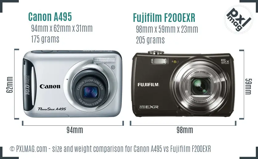 Canon A495 vs Fujifilm F200EXR size comparison Canon A495 vs Fujifilm F200EXR size comparison