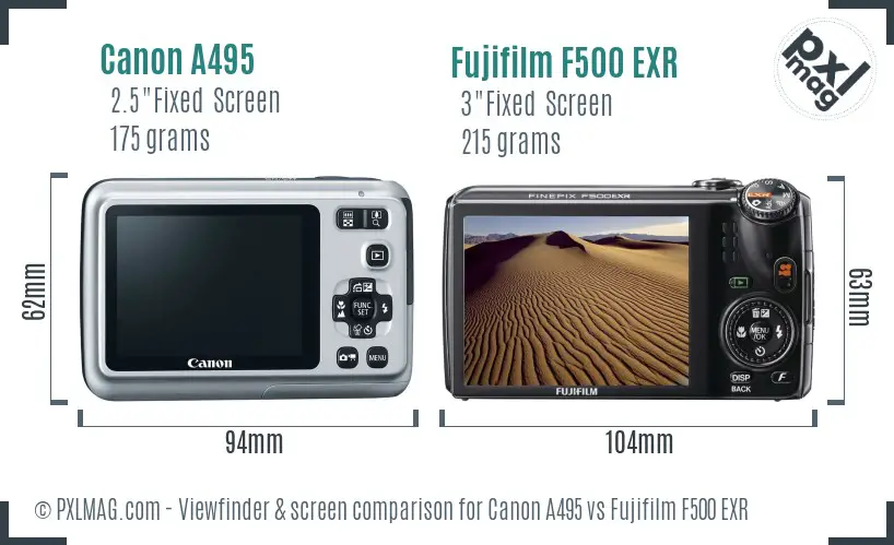 Canon A495 vs Fujifilm F500 EXR Screen and Viewfinder comparison Canon A495 vs Fujifilm F500 EXR Screen and Viewfinder comparison