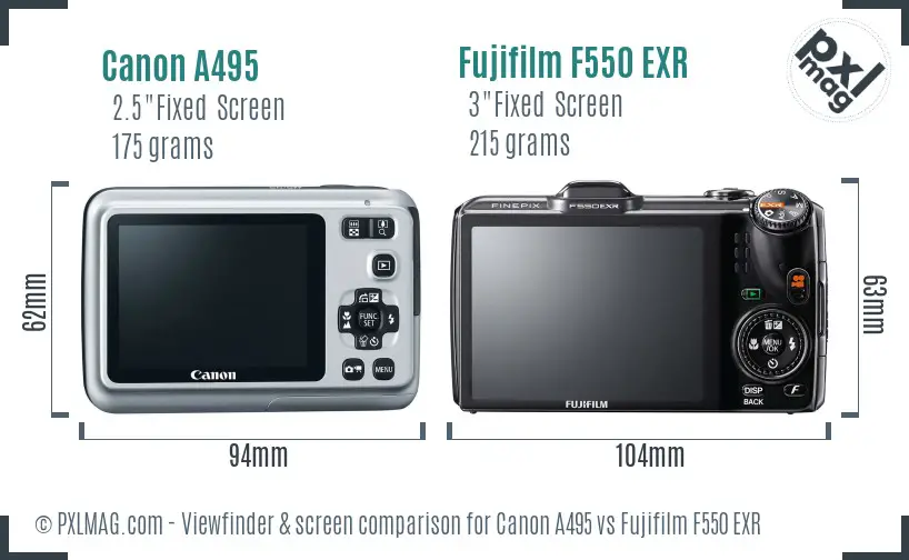 Canon A495 vs Fujifilm F550 EXR Screen and Viewfinder comparison