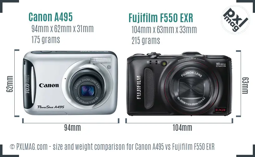 Canon A495 vs Fujifilm F550 EXR size comparison