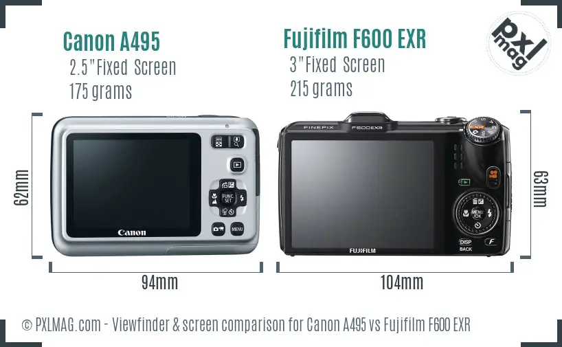 Canon A495 vs Fujifilm F600 EXR Screen and Viewfinder comparison