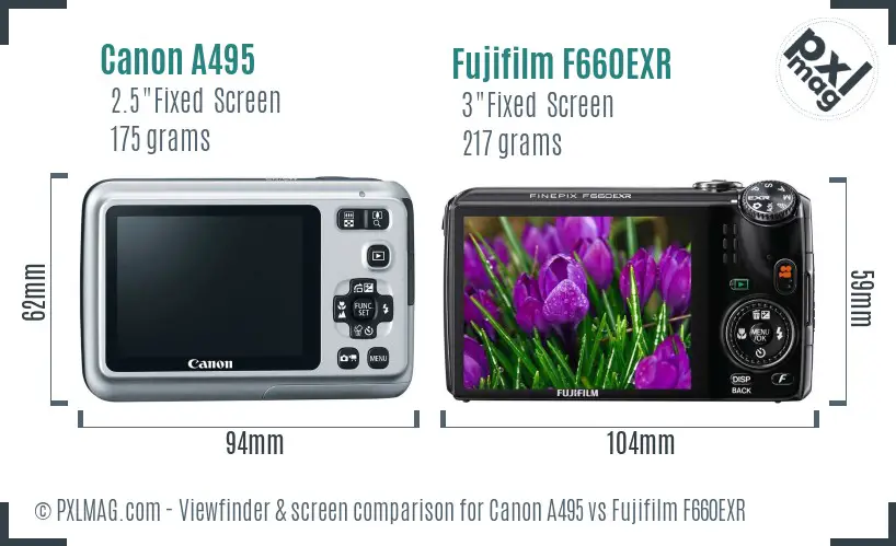 Canon A495 vs Fujifilm F660EXR Screen and Viewfinder comparison Canon A495 vs Fujifilm F660EXR Screen and Viewfinder comparison