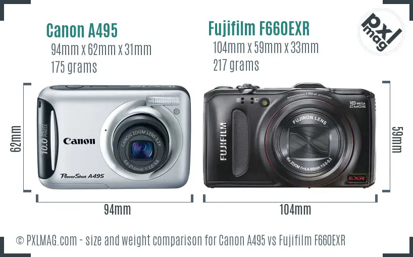 Canon A495 vs Fujifilm F660EXR size comparison Canon A495 vs Fujifilm F660EXR size comparison