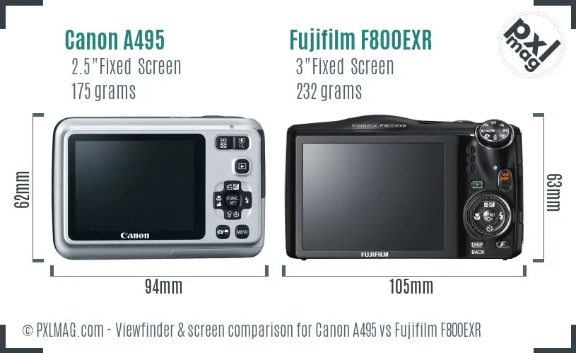 Canon A495 vs Fujifilm F800EXR Screen and Viewfinder comparison