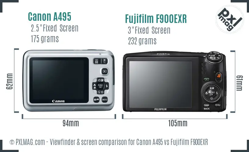 Canon A495 vs Fujifilm F900EXR Screen and Viewfinder comparison