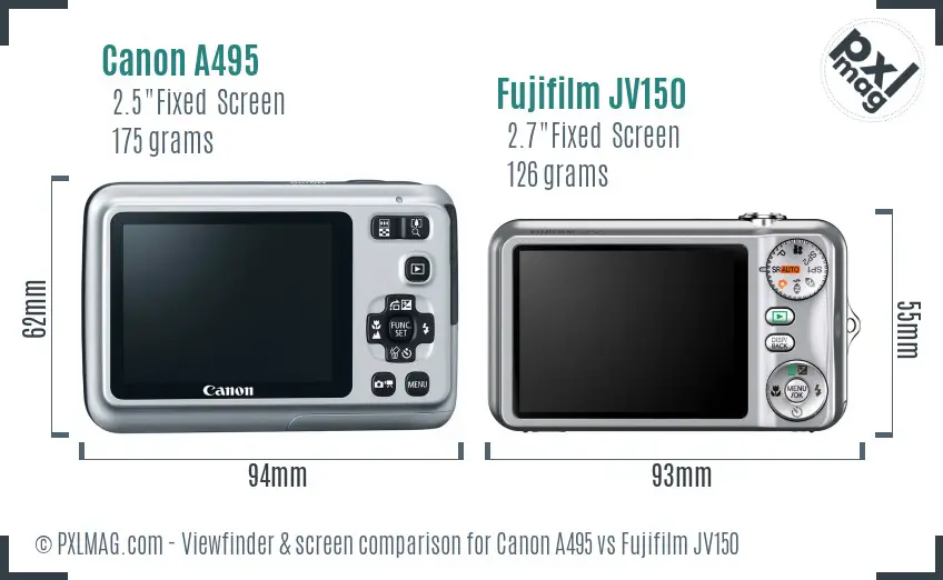 Canon A495 vs Fujifilm JV150 Screen and Viewfinder comparison