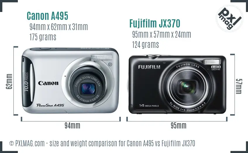 Canon A495 vs Fujifilm JX370 size comparison Canon A495 vs Fujifilm JX370 size comparison