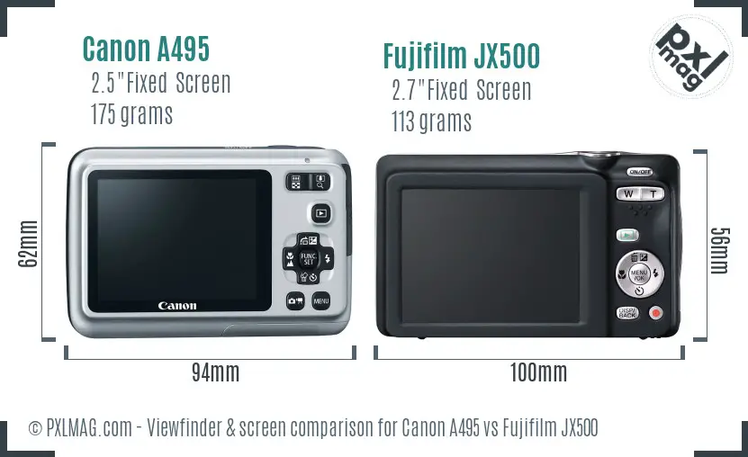 Canon A495 vs Fujifilm JX500 Screen and Viewfinder comparison