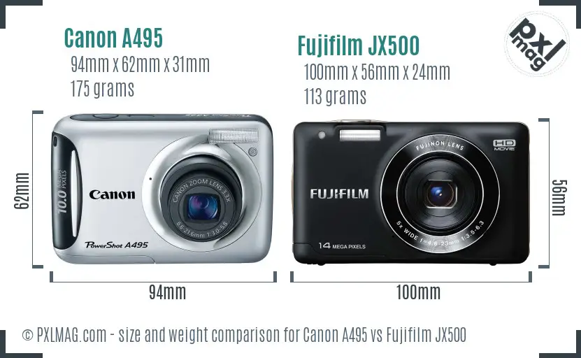 Canon A495 vs Fujifilm JX500 size comparison
