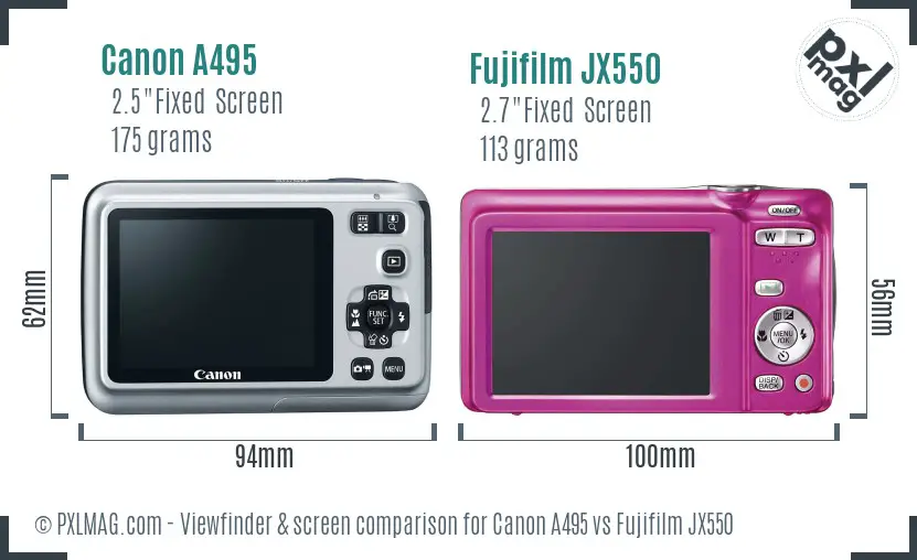 Canon A495 vs Fujifilm JX550 Screen and Viewfinder comparison