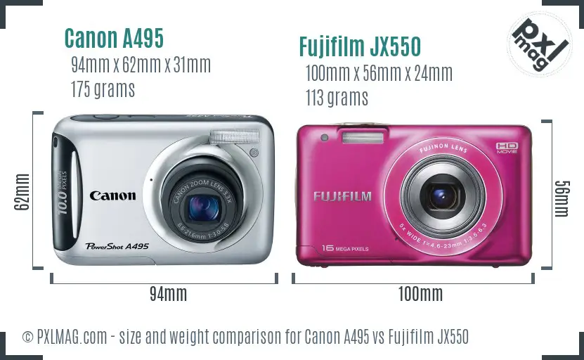 Canon A495 vs Fujifilm JX550 size comparison