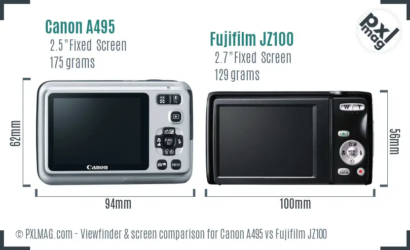 Canon A495 vs Fujifilm JZ100 Screen and Viewfinder comparison Canon A495 vs Fujifilm JZ100 Screen and Viewfinder comparison