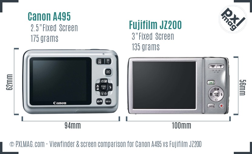 Canon A495 vs Fujifilm JZ200 Screen and Viewfinder comparison