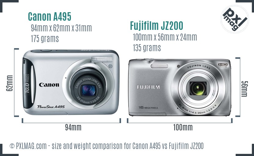 Canon A495 vs Fujifilm JZ200 size comparison