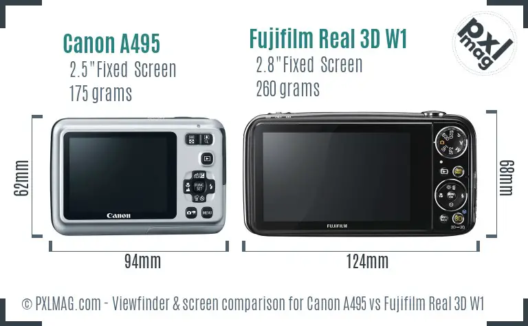 Canon A495 vs Fujifilm Real 3D W1 Screen and Viewfinder comparison