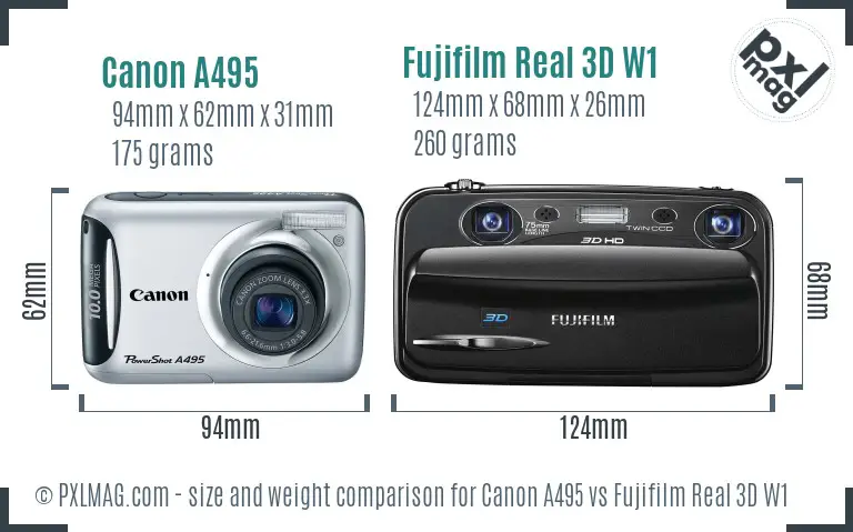 Canon A495 vs Fujifilm Real 3D W1 size comparison