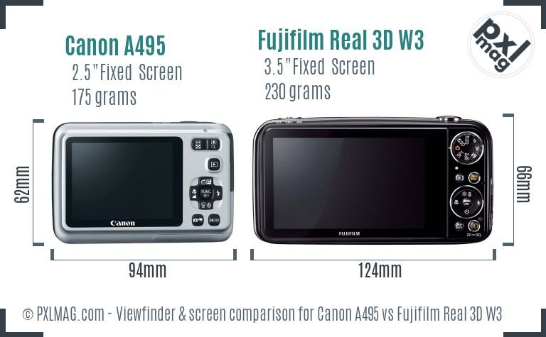 Canon A495 vs Fujifilm Real 3D W3 Screen and Viewfinder comparison