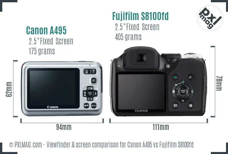 Canon A495 vs Fujifilm S8100fd Screen and Viewfinder comparison