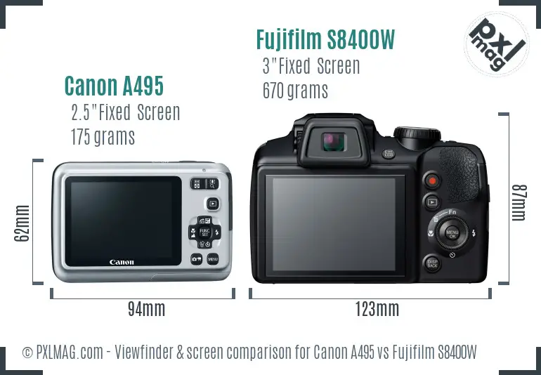 Canon A495 vs Fujifilm S8400W Screen and Viewfinder comparison