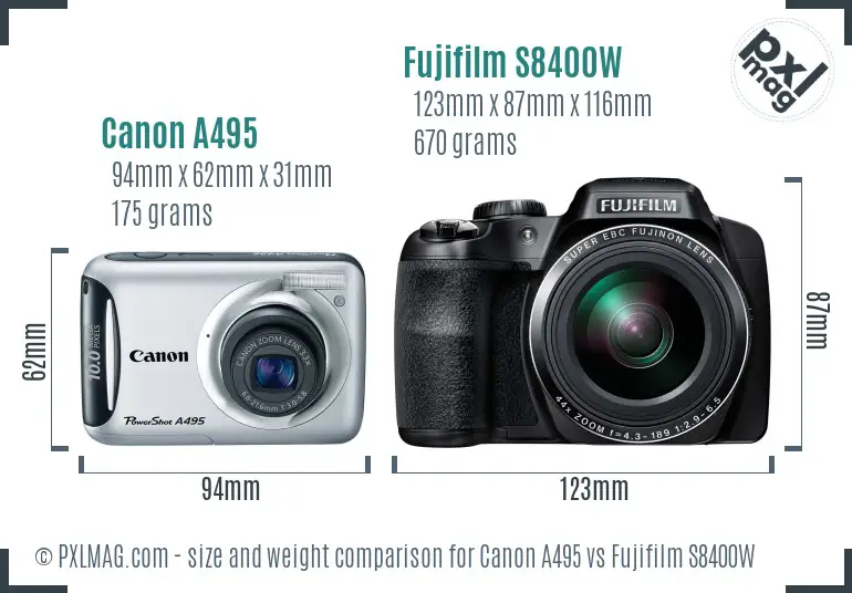 Canon A495 vs Fujifilm S8400W size comparison
