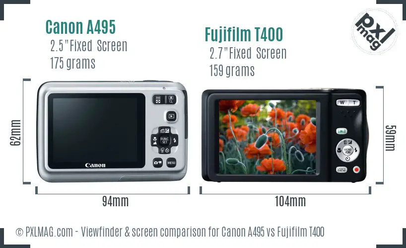 Canon A495 vs Fujifilm T400 Screen and Viewfinder comparison