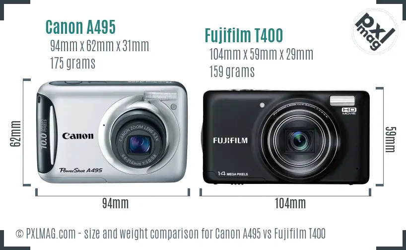 Canon A495 vs Fujifilm T400 size comparison