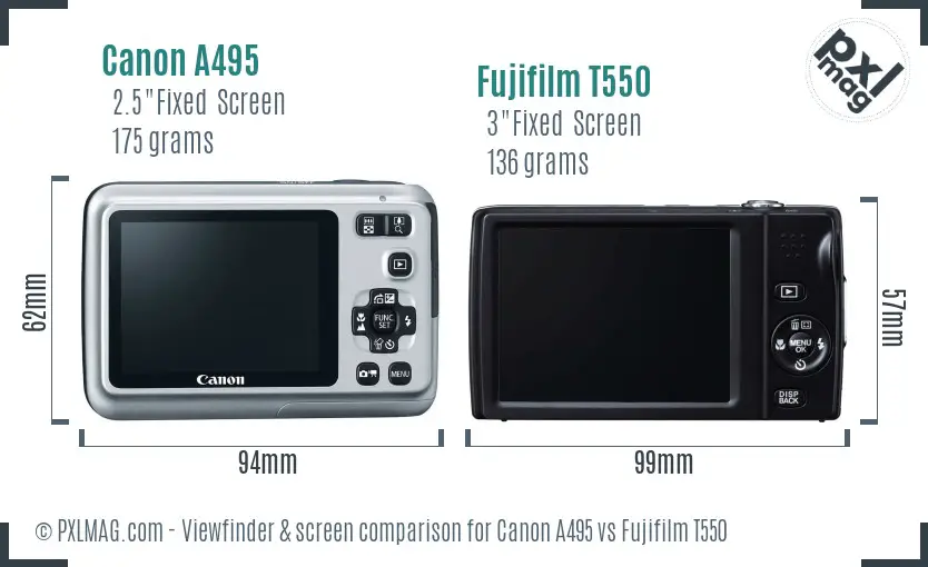 Canon A495 vs Fujifilm T550 Screen and Viewfinder comparison Canon A495 vs Fujifilm T550 Screen and Viewfinder comparison