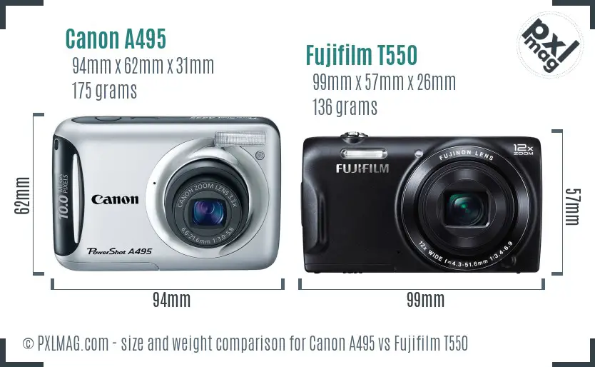 Canon A495 vs Fujifilm T550 size comparison Canon A495 vs Fujifilm T550 size comparison