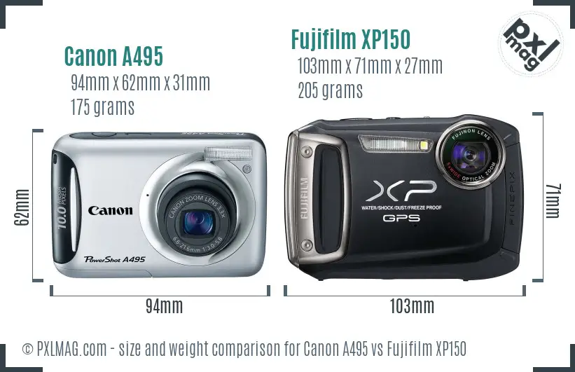 Canon A495 vs Fujifilm XP150 size comparison Canon A495 vs Fujifilm XP150 size comparison