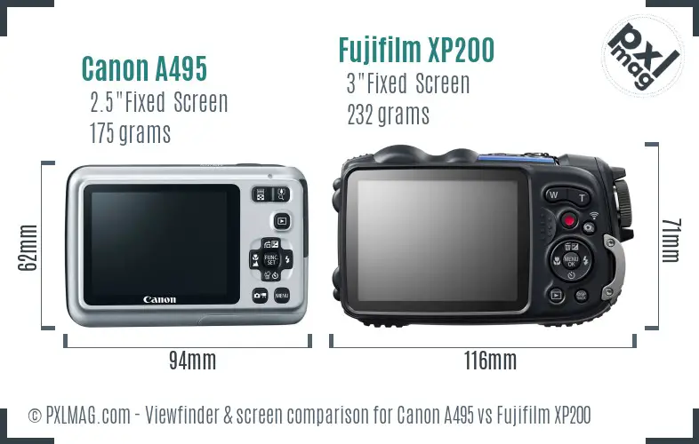 Canon A495 vs Fujifilm XP200 Screen and Viewfinder comparison