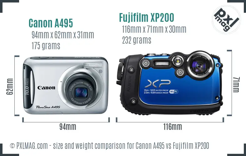 Canon A495 vs Fujifilm XP200 size comparison