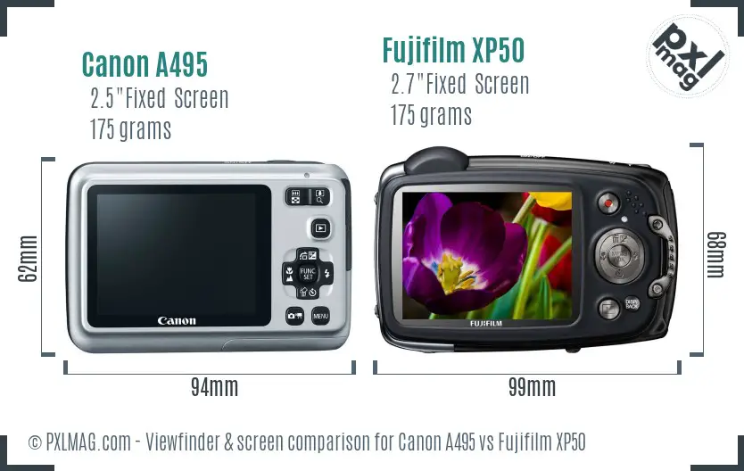 Canon A495 vs Fujifilm XP50 Screen and Viewfinder comparison