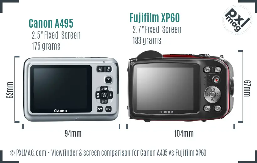 Canon A495 vs Fujifilm XP60 Screen and Viewfinder comparison
