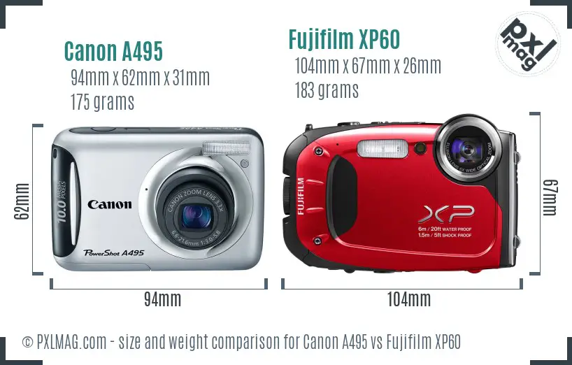 Canon A495 vs Fujifilm XP60 size comparison