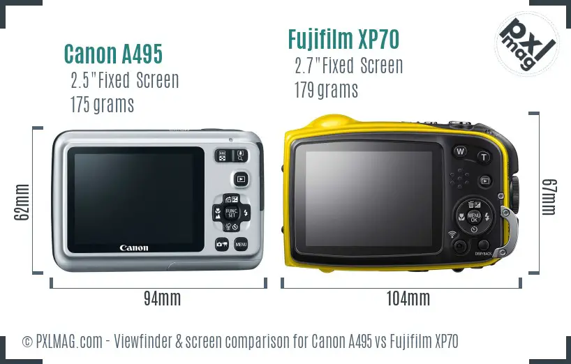 Canon A495 vs Fujifilm XP70 Screen and Viewfinder comparison