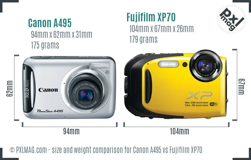 Canon A495 vs Fujifilm XP70 size comparison