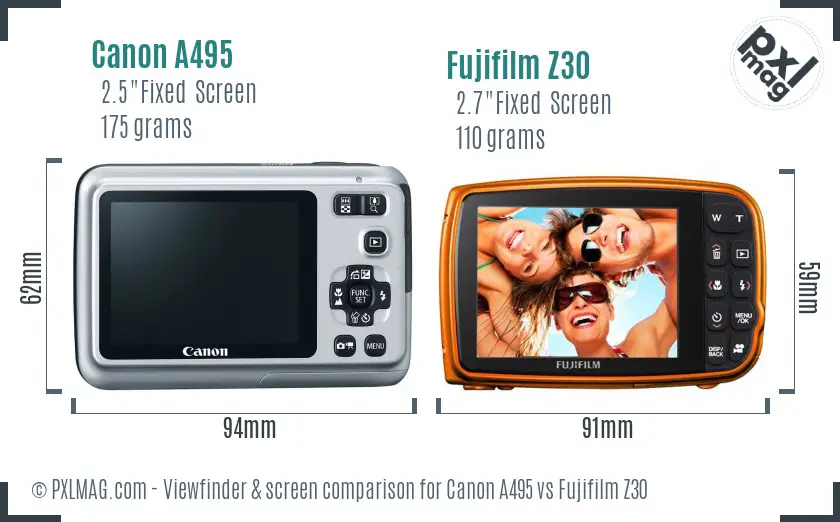 Canon A495 vs Fujifilm Z30 Screen and Viewfinder comparison