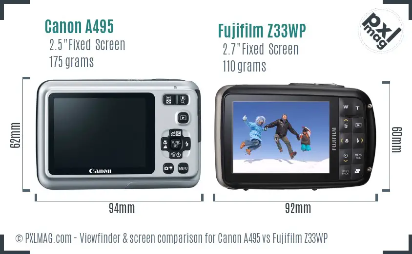 Canon A495 vs Fujifilm Z33WP Screen and Viewfinder comparison
