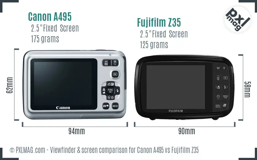 Canon A495 vs Fujifilm Z35 Screen and Viewfinder comparison
